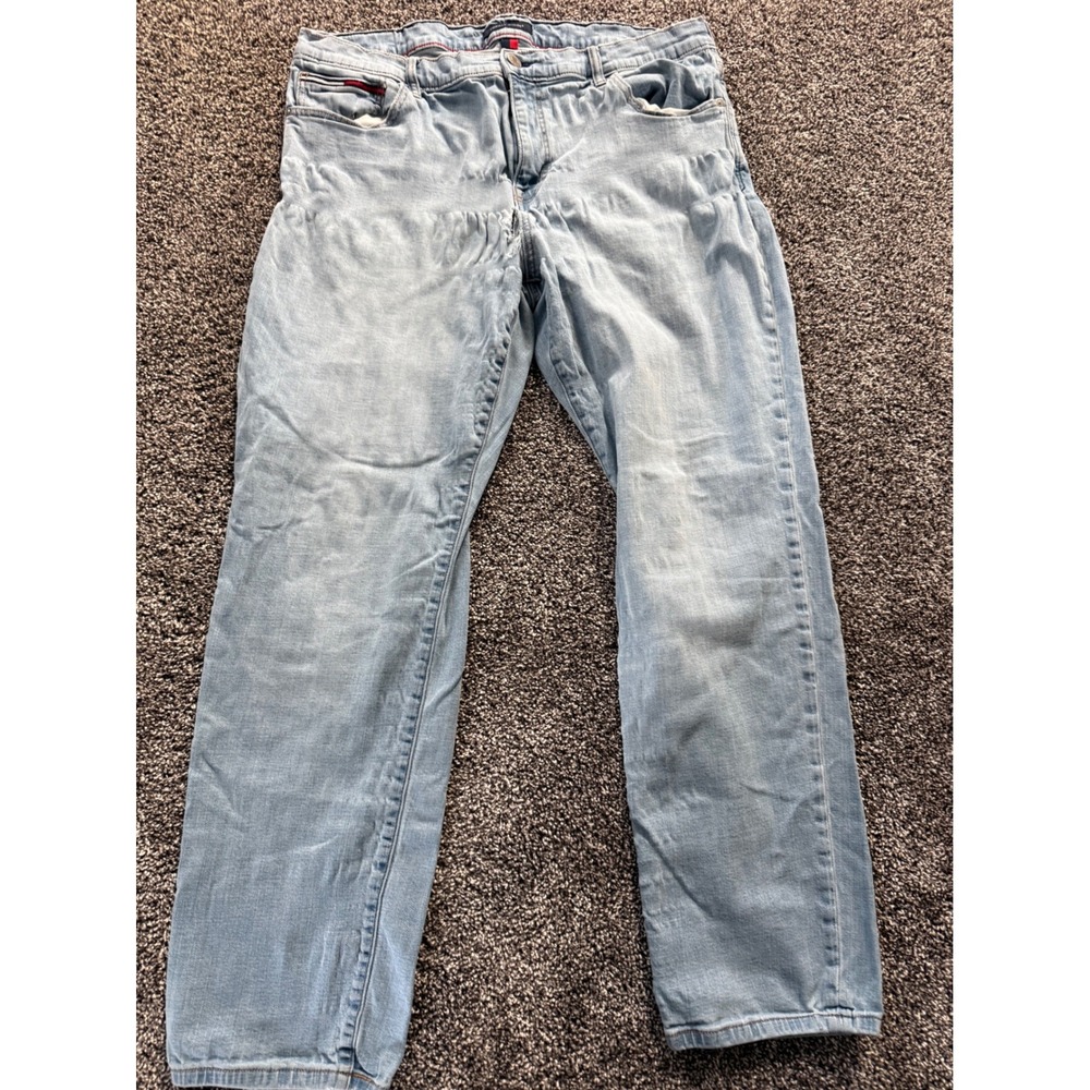 Tommy Hilfiger Mens Light Wash Straight Leg Denim Jeans 38/32 Light Blue